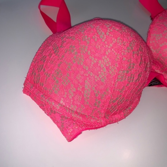 Victoria’s Secret Very Sexy Push Up Hot Pink Lace Bra Size 34DD Adjustable Sexy - Picture 3 of 4